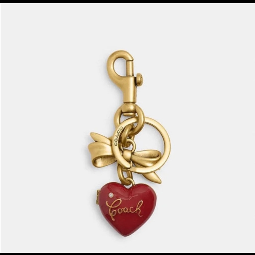 Coach Gold Hardware Red Heart Charm Keychain